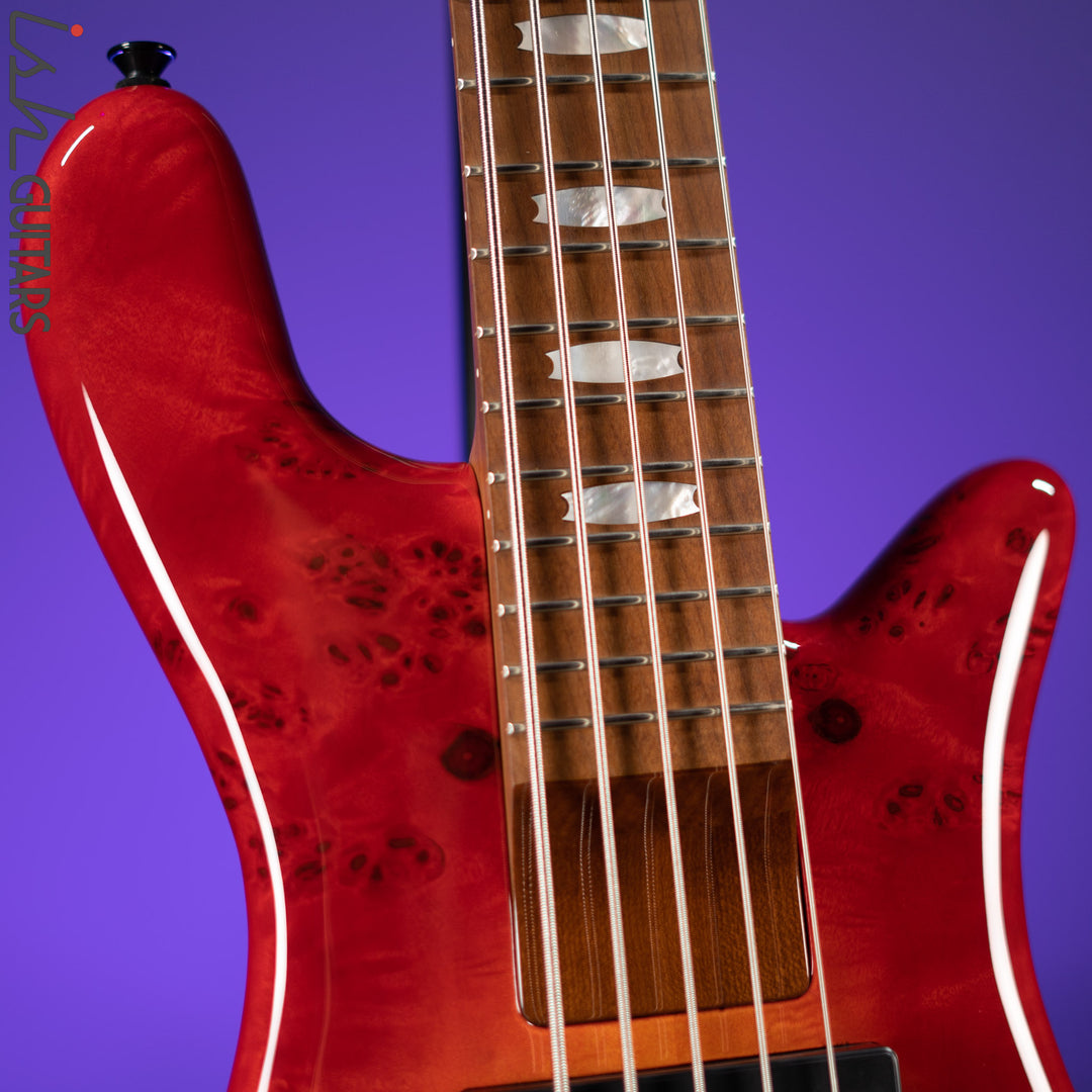 Spector Eurobolt 5 Inferno Red Gloss Poplar Burl Bass Guitar