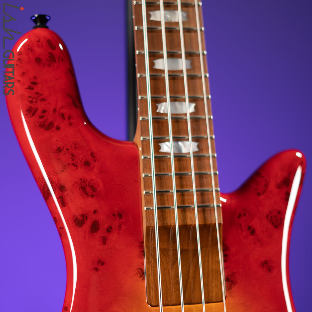 Spector Eurobolt 4 Inferno Red Gloss Poplar Burl Bass Guitar