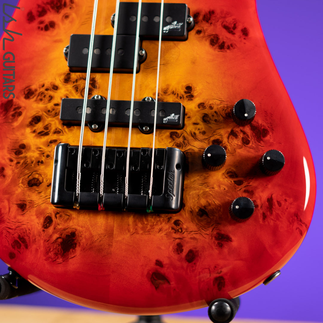 Spector Eurobolt 4 Inferno Red Gloss Poplar Burl Bass Guitar
