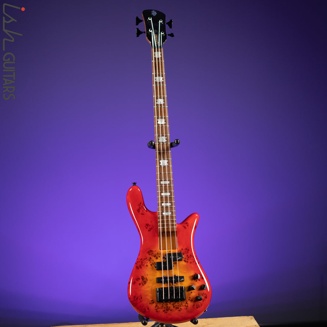Spector Eurobolt 4 Inferno Red Gloss Poplar Burl Bass Guitar Demo