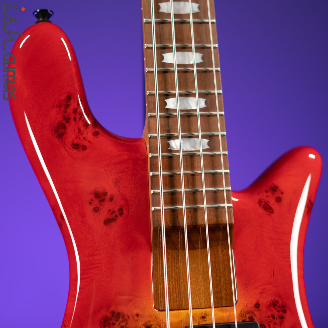 Spector Eurobolt 4 Inferno Red Gloss Poplar Burl Bass Guitar Demo