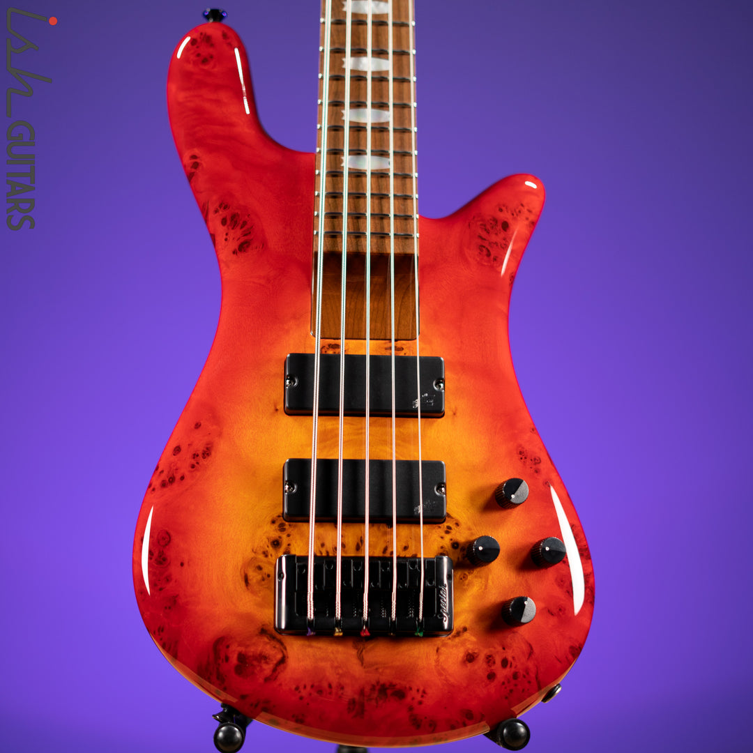 Spector Eurobolt 5 Inferno Red Gloss Poplar Burl Bass Guitar Demo