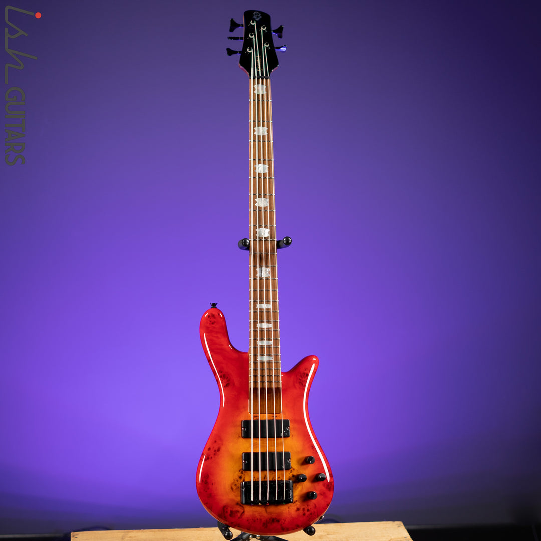 Spector Eurobolt 5 Inferno Red Gloss Poplar Burl Bass Guitar Demo