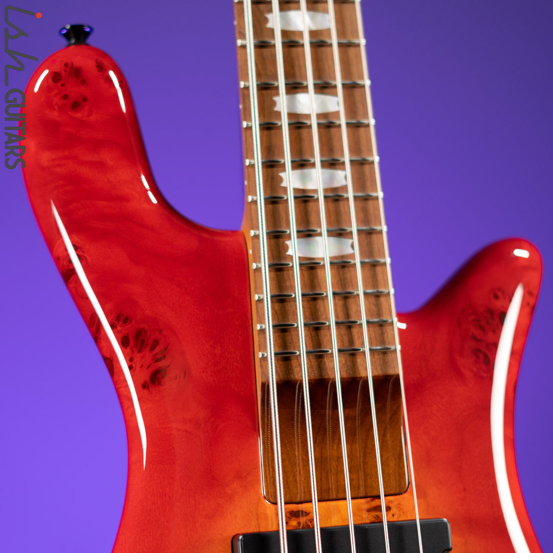 Spector Eurobolt 5 Inferno Red Gloss Poplar Burl Bass Guitar Demo