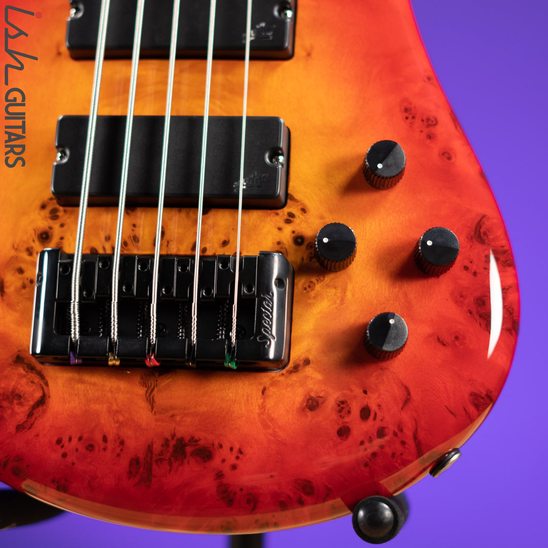 Spector Eurobolt 5 Inferno Red Gloss Poplar Burl Bass Guitar Demo