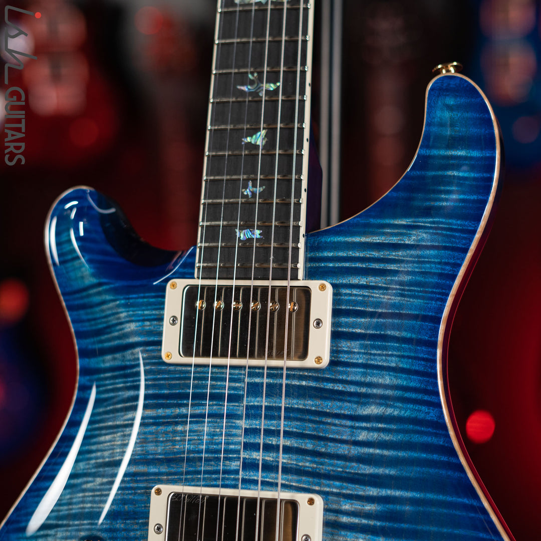 PRS McCarty Lefty Wood Library Faded Blue Jean w/ Blue Burst 10 Top Flame Maple