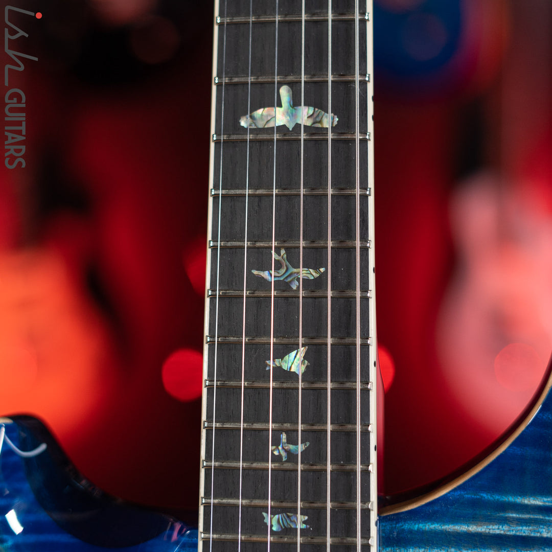 PRS McCarty Lefty Wood Library Faded Blue Jean w/ Blue Burst 10 Top Flame Maple