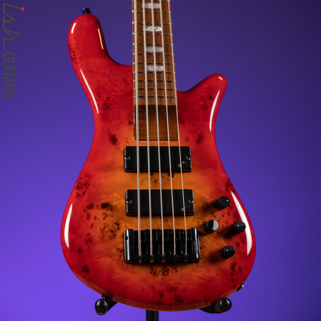 Spector Eurobolt 5 Inferno Red Gloss Poplar Burl Bass Guitar Demo
