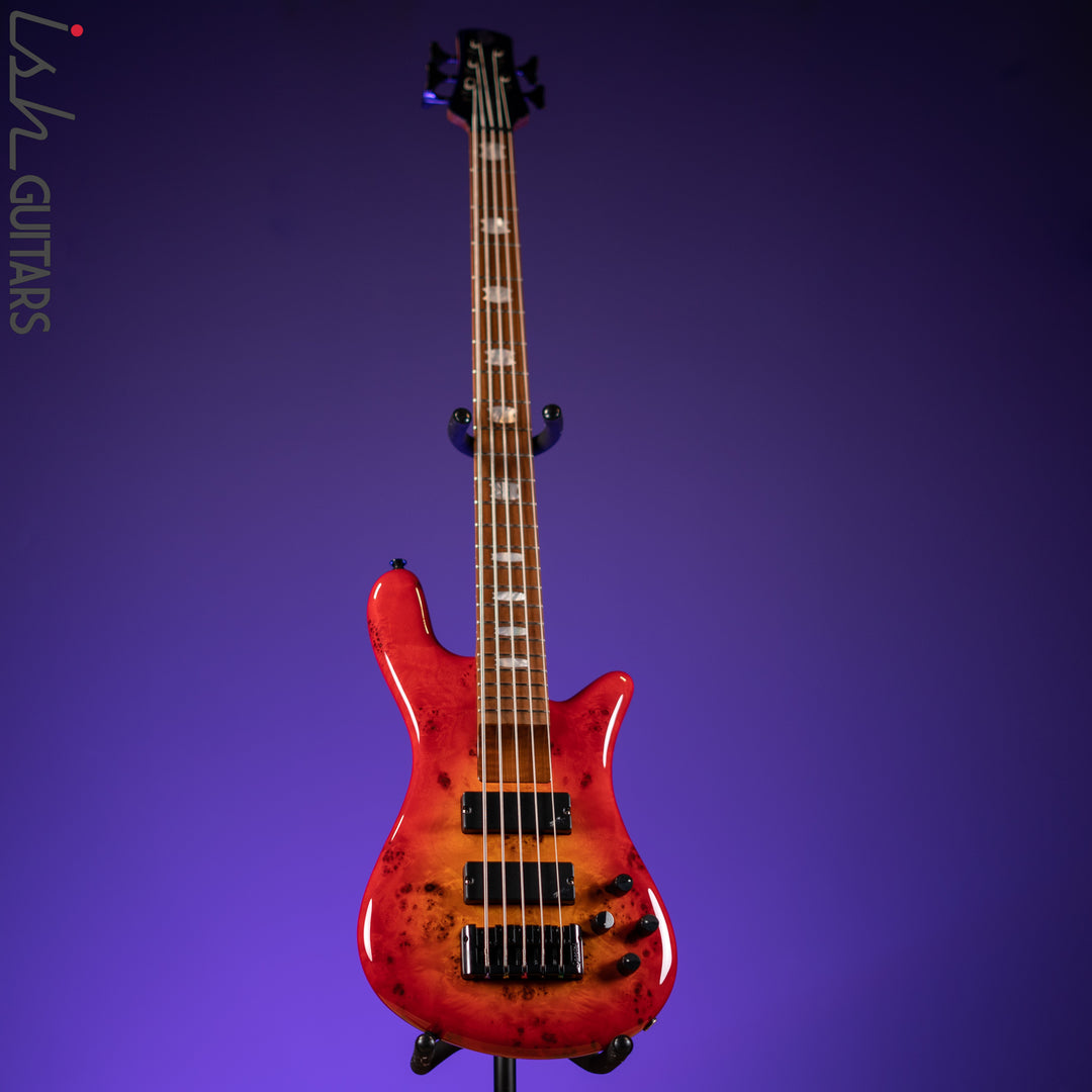 Spector Eurobolt 5 Inferno Red Gloss Poplar Burl Bass Guitar Demo