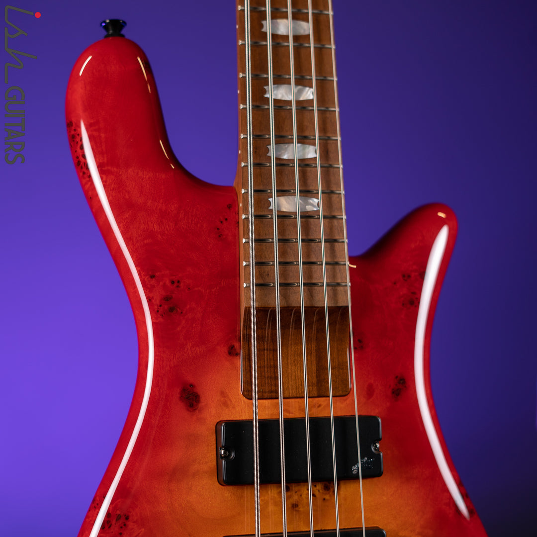 Spector Eurobolt 5 Inferno Red Gloss Poplar Burl Bass Guitar Demo