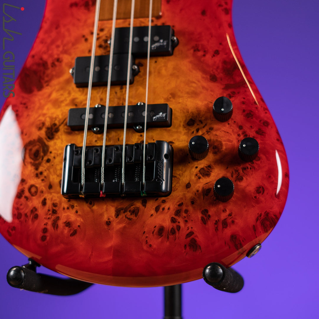 Spector Eurobolt 4 Inferno Red Gloss Poplar Burl Bass Guitar Demo