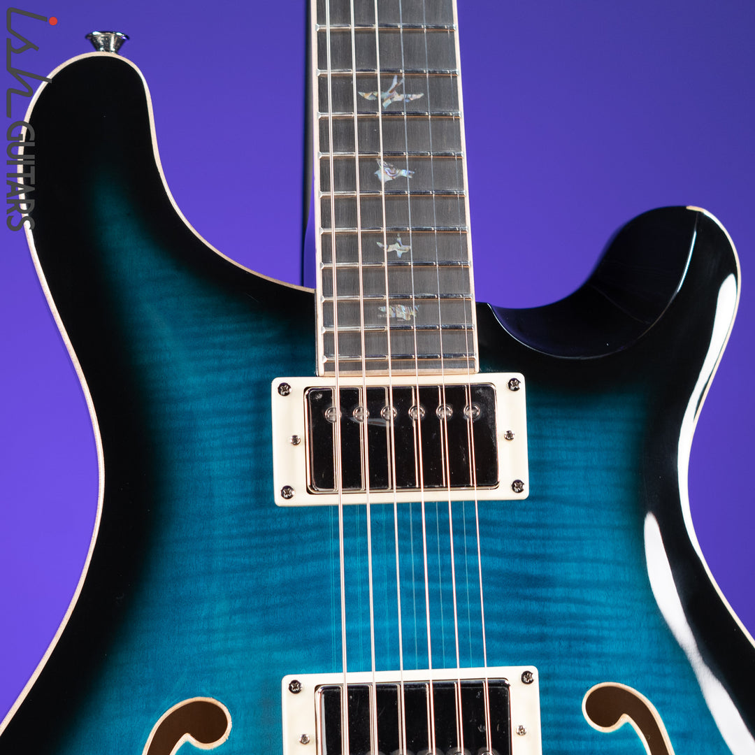 PRS SE Hollowbody II Piezo Electric Guitar Peacock Blue Sunburst Demo