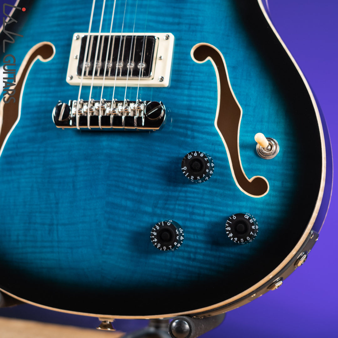 PRS SE Hollowbody II Piezo Electric Guitar Peacock Blue Sunburst Demo
