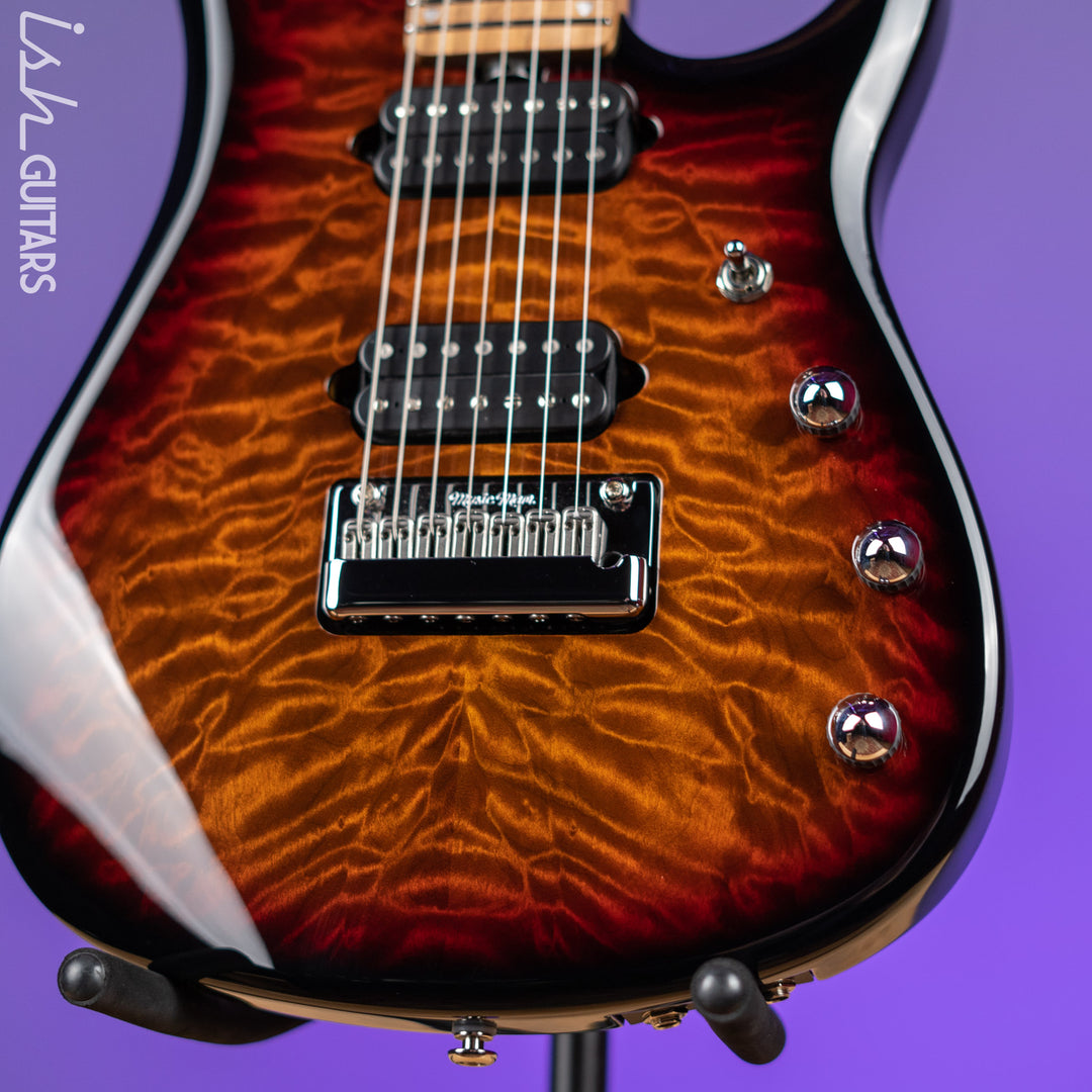 Ernie Ball Music Man JP15 7-String Electric Guitar Piezo Tiger Eye Quilt Demo