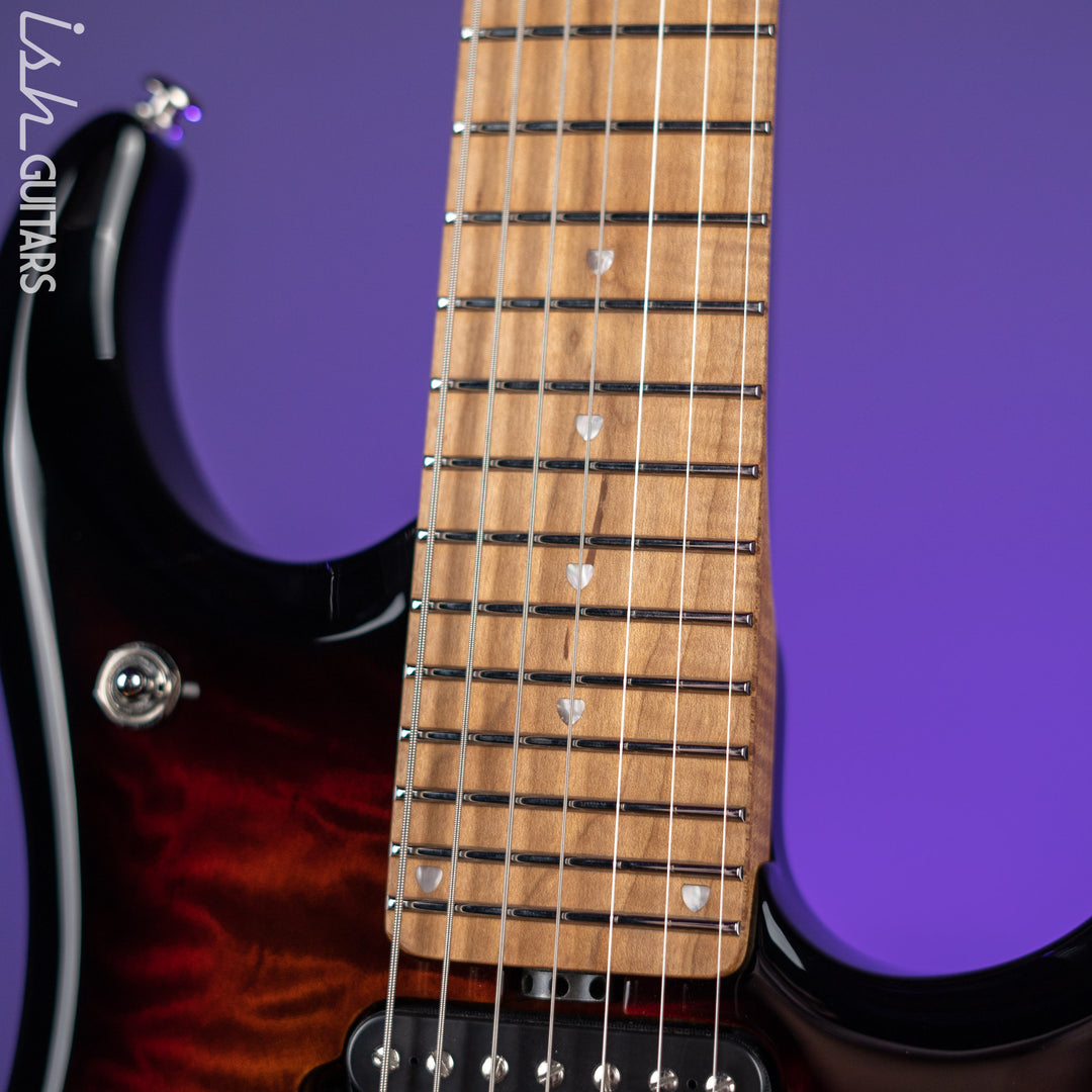 Ernie Ball Music Man JP15 7-String Electric Guitar Piezo Tiger Eye Quilt Demo