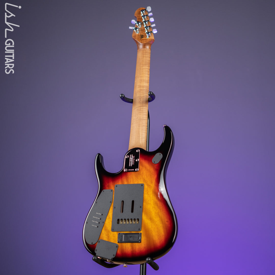 Ernie Ball Music Man JP15 7-String Electric Guitar Piezo Tiger Eye Quilt Demo