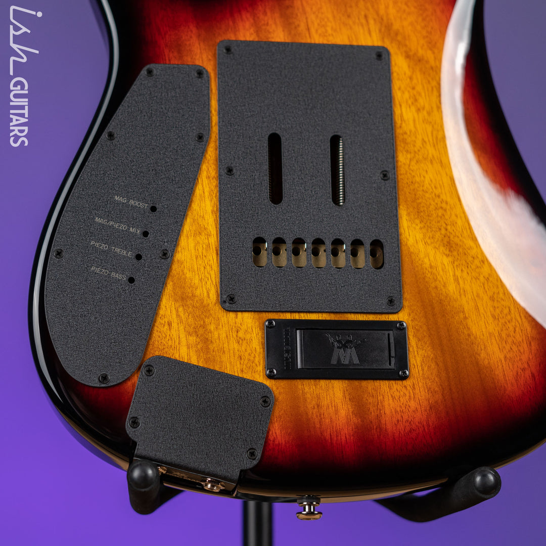 Ernie Ball Music Man JP15 7-String Electric Guitar Piezo Tiger Eye Quilt Demo