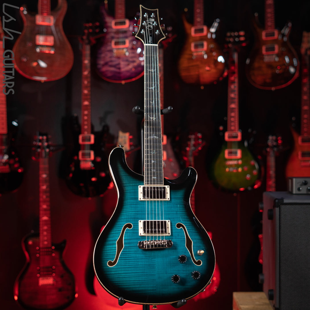 PRS SE Hollowbody II Piezo Electric Guitar Peacock Blue Sunburst Demo