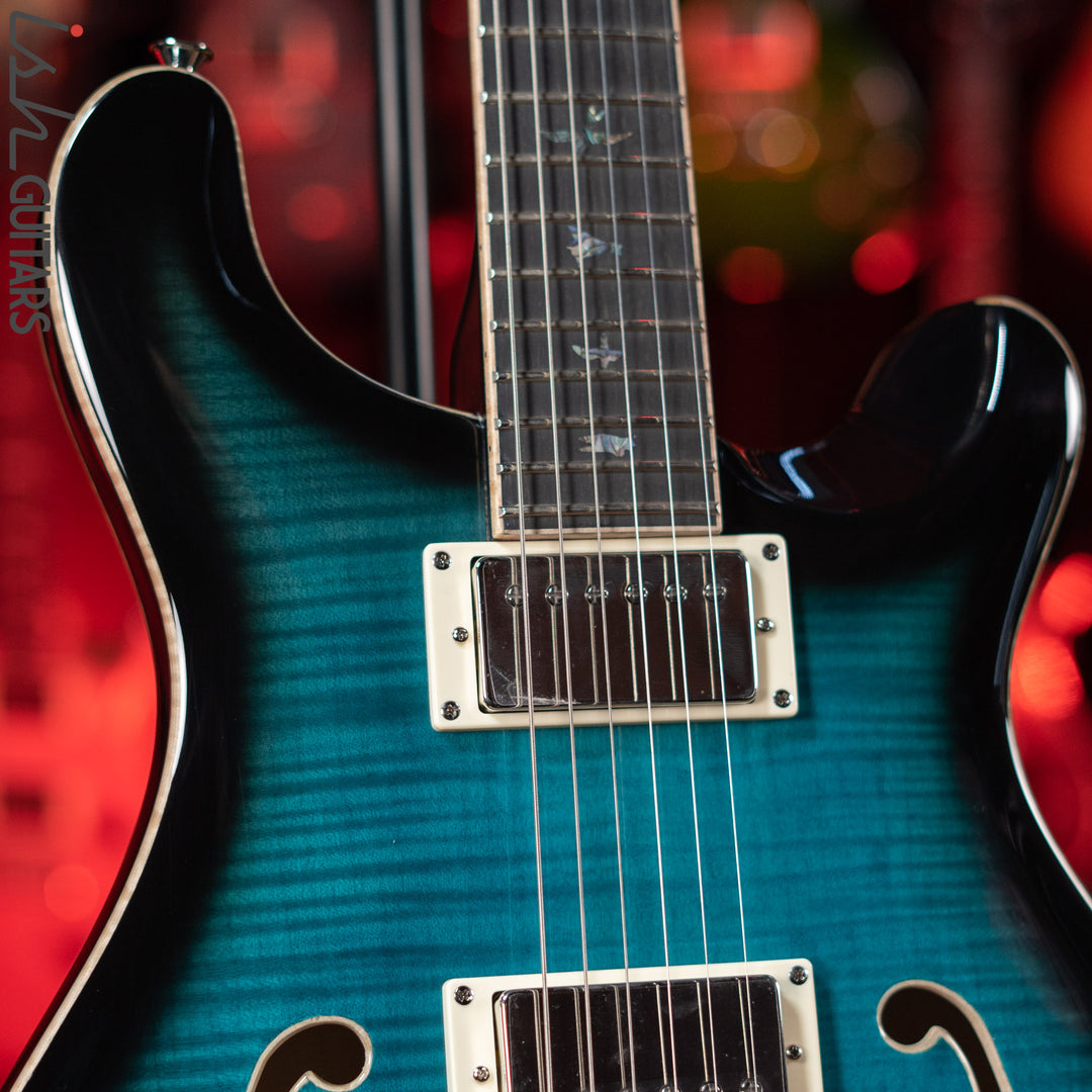 PRS SE Hollowbody II Piezo Electric Guitar Peacock Blue Sunburst Demo