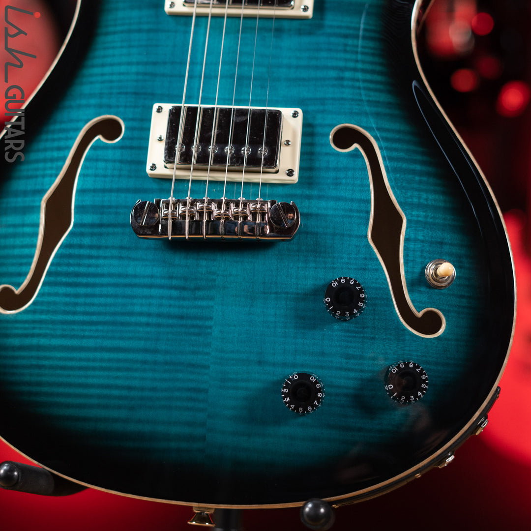 PRS SE Hollowbody II Piezo Electric Guitar Peacock Blue Sunburst Demo