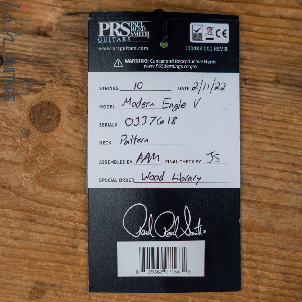 PRS Wood Library Modern Eagle V 10 Top Charcoal