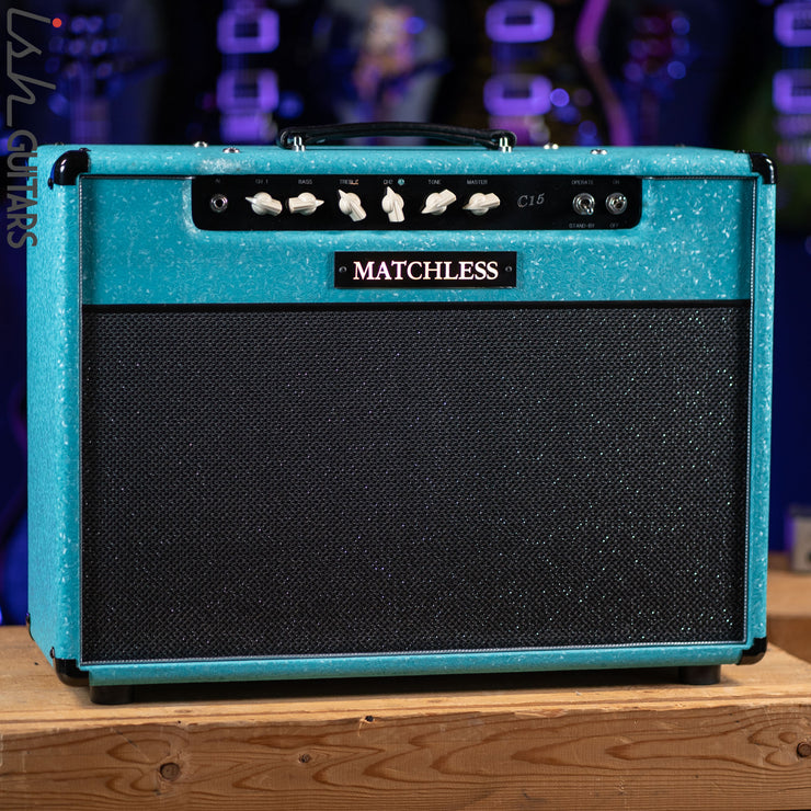 Matchless C-15 112 15W Combo Amplifier Shower Curtain Turquoise