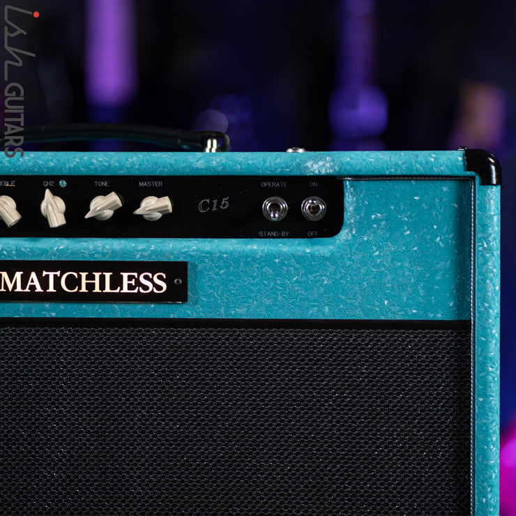 Matchless C-15 112 15W Combo Amplifier Shower Curtain Turquoise