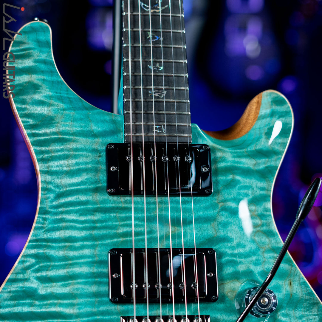 PRS Wood Library Custom 24 Teal One Piece 10 Top Quilt Figured Maple Neck