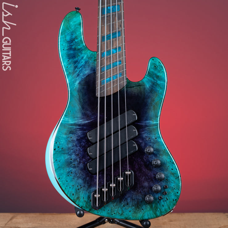 2021 Dingwall Super J 5-String Buckeye Burl Purple to Turquoise Reverseburst