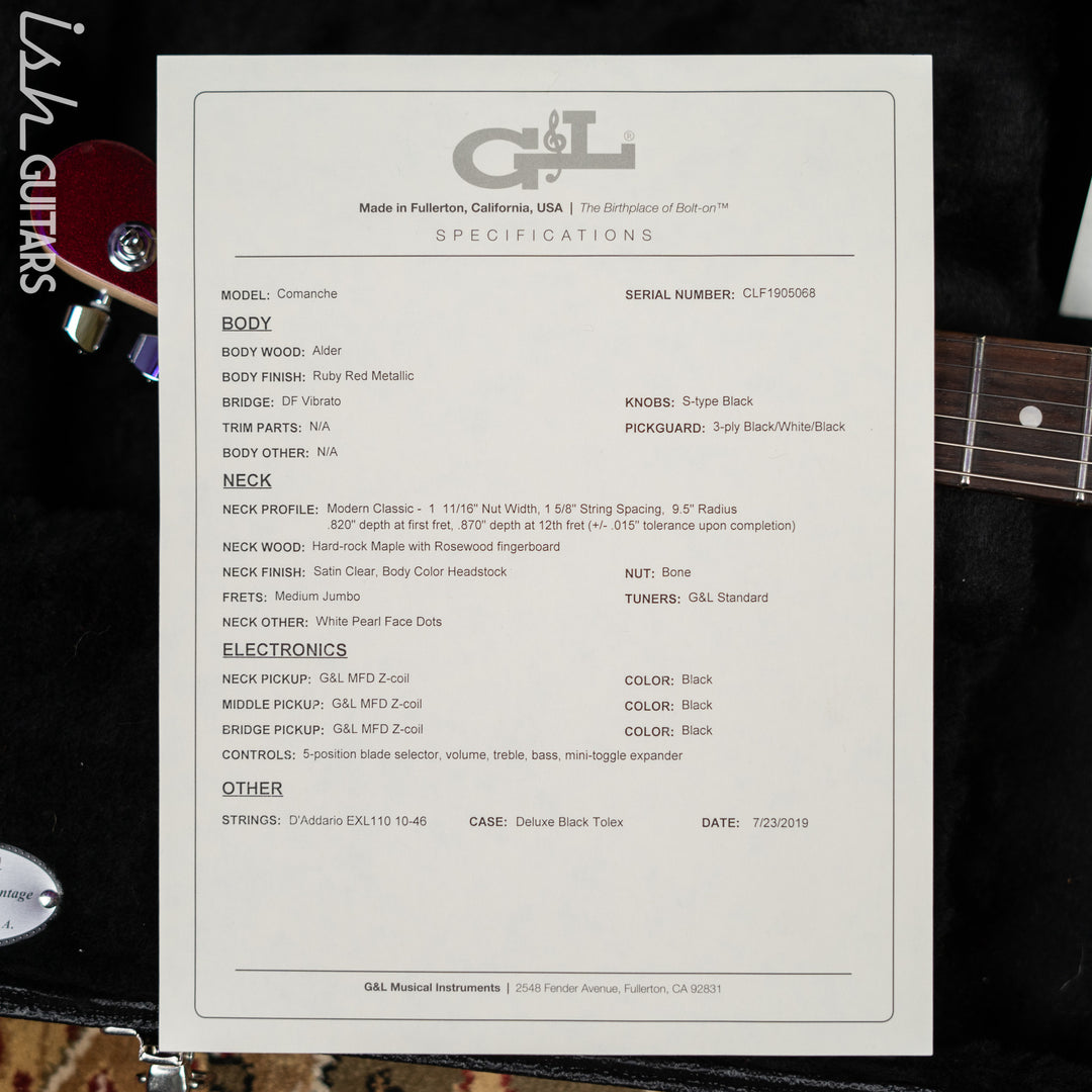 2019 G&amp;L USA Comanche Ruby Red Metallic