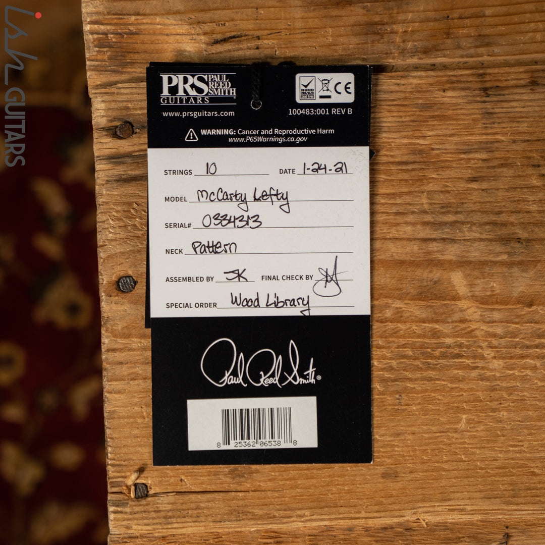 PRS McCarty Lefty Wood Library Charcoal Burst 10 Top Flame Maple