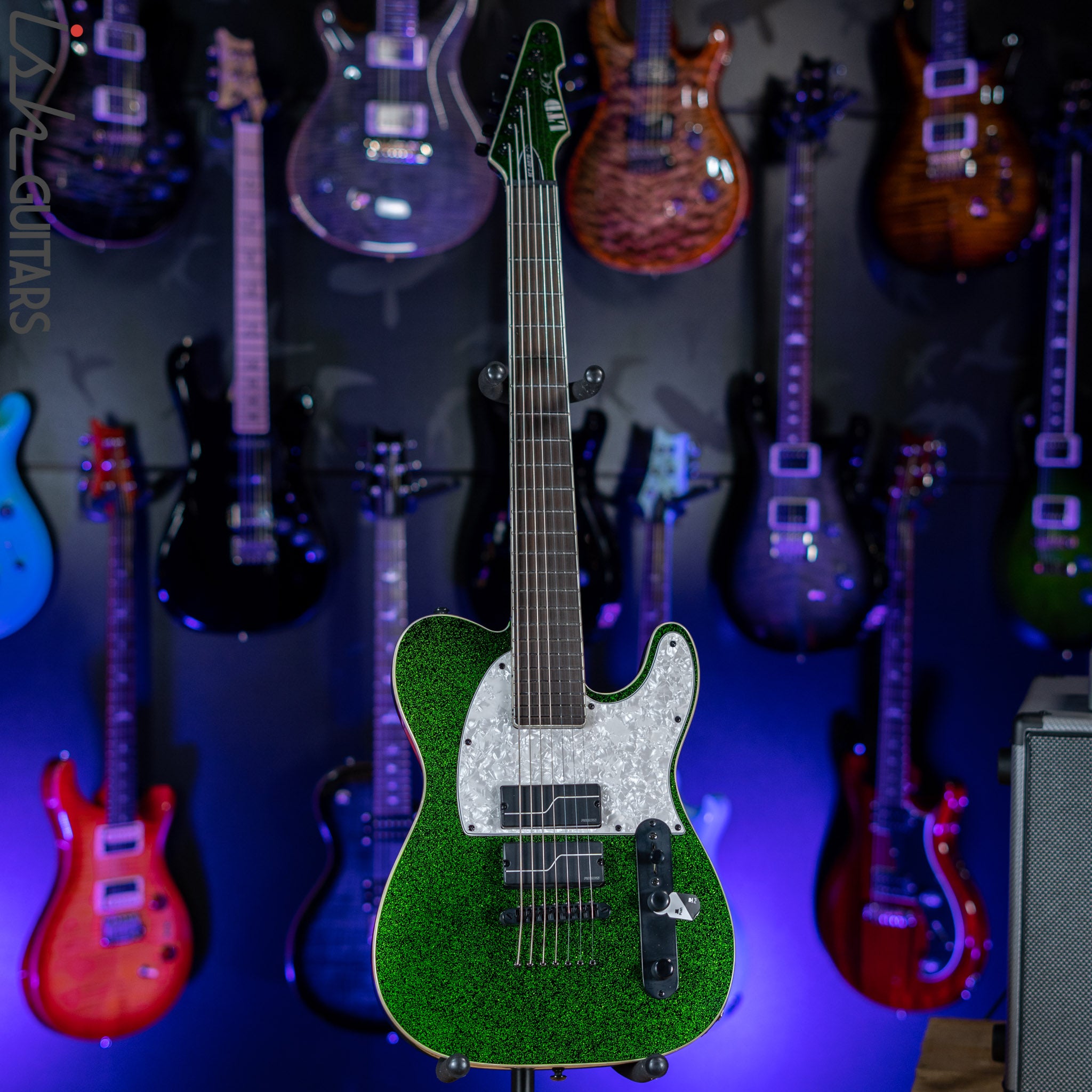 ESP LTD SCT-607 Baritone Green Sparkle Store Demo – Ish Guitars