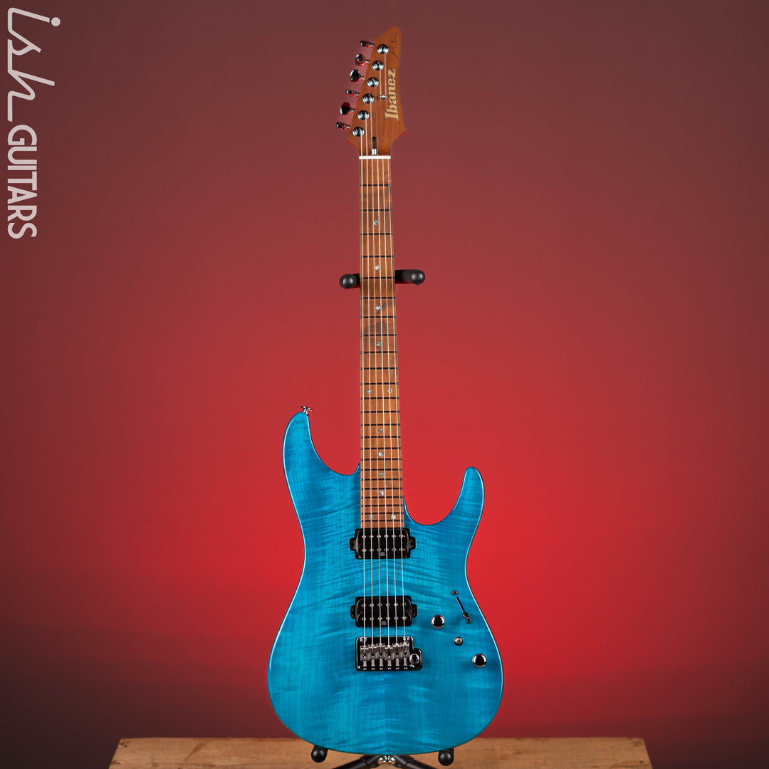 Ibanez Prestige Martin Miller MM1 Signature Guitar Transparent Aqua Blue Gloss Demo