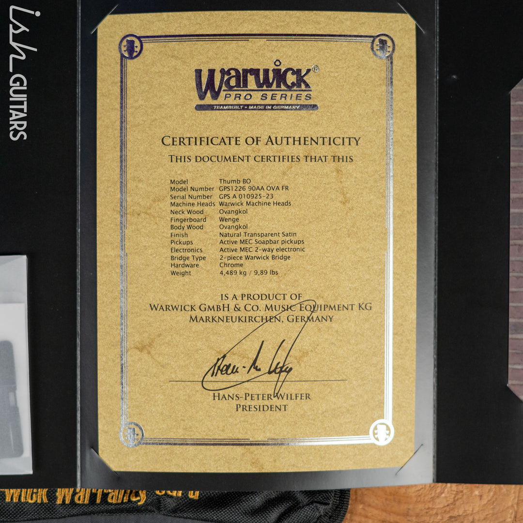 Warwick Teambuilt Pro Series Thumb 6-String Bass Natural Satin Ovangkol