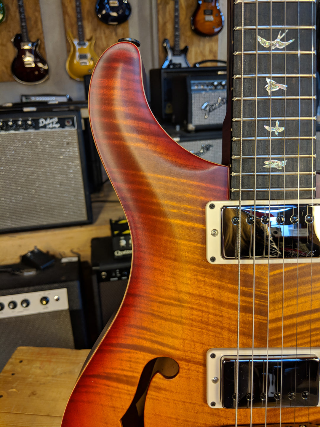 Paul Reed Smith Wood Library Hollowbody I Dark Cherry Sunburst w/ Matching Flamed Neck