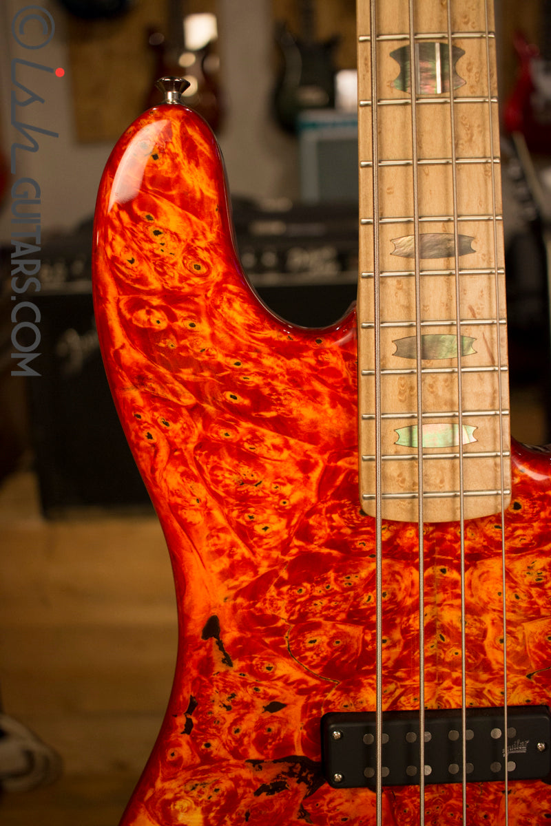 USA Spector Coda Deluxe P Precision Bass Inferno Red Buckeye Burl