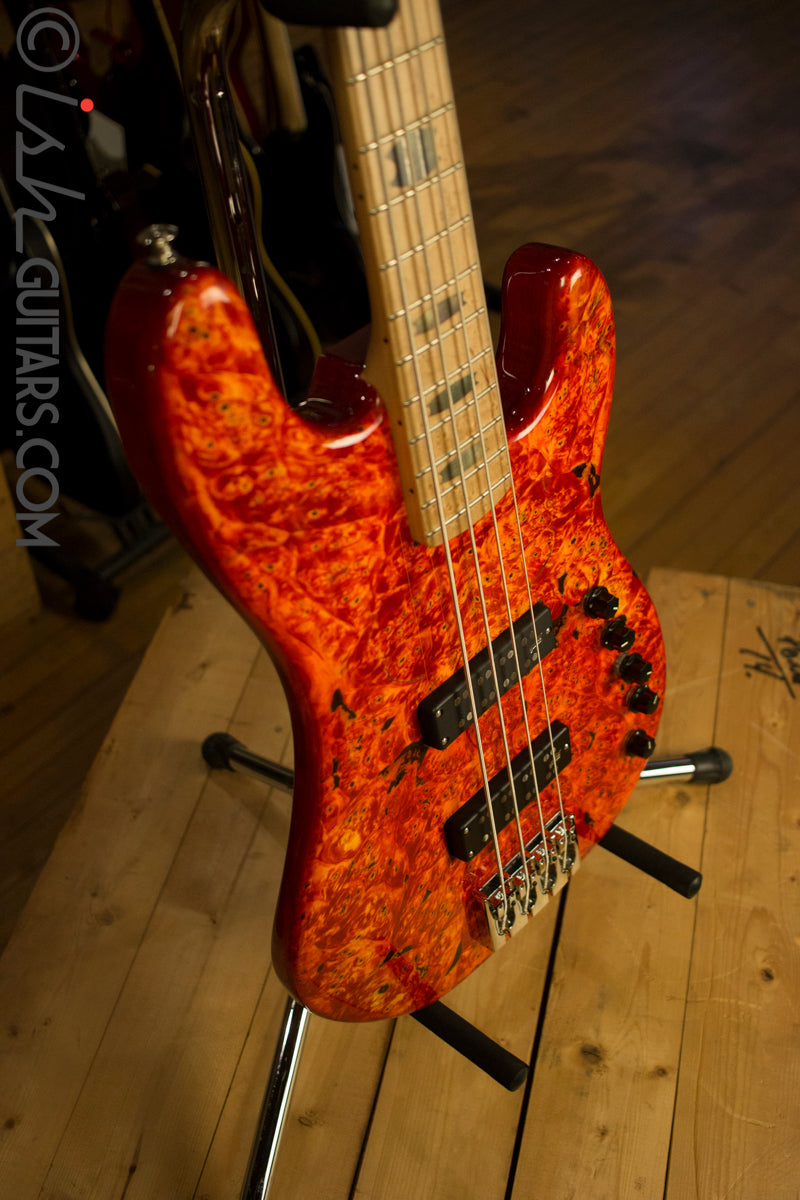 USA Spector Coda Deluxe P Precision Bass Inferno Red Buckeye Burl