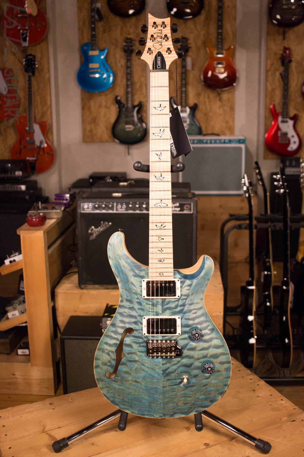 Paul Reed Smith PRS Custom 24 Semi-Hollow Wood Library Quilt Swamp Ash Aquableux