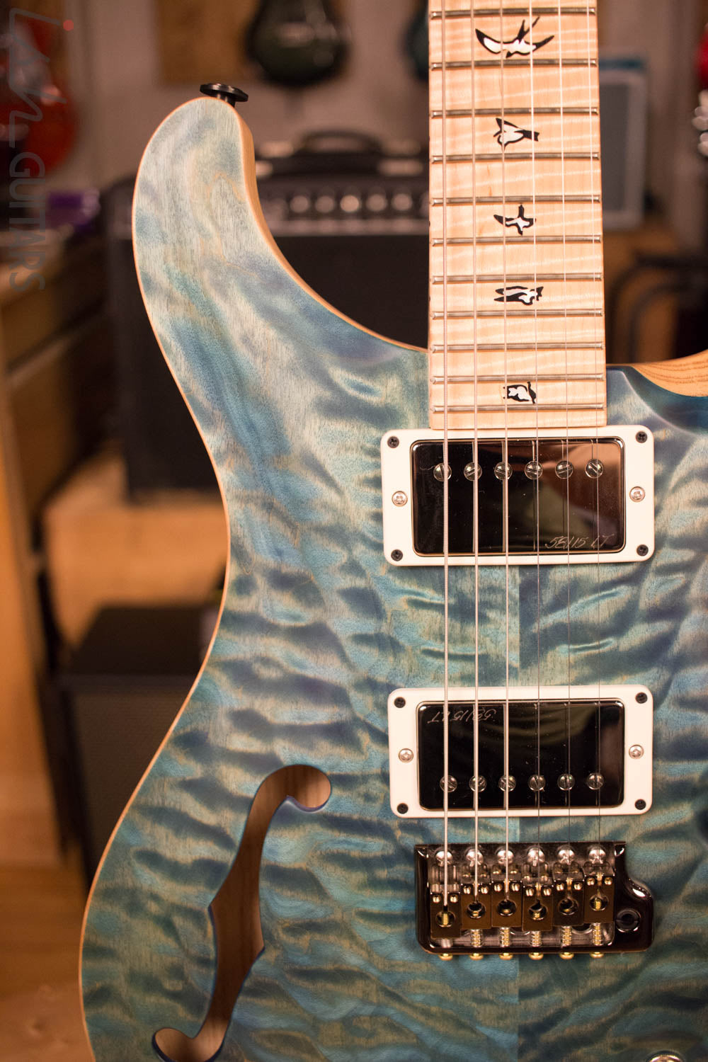 Paul Reed Smith PRS Custom 24 Semi-Hollow Wood Library Quilt Swamp Ash Aquableux