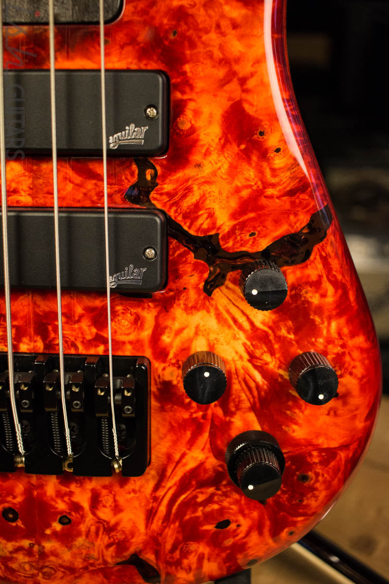 2018 Spector NS-4H2 Inferno Red Buckeye Burl 4 String Bass Guitar Bolt On