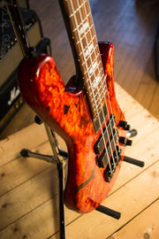 2018 Spector NS-4H2 Inferno Red Buckeye Burl 4 String Bass Guitar Bolt On