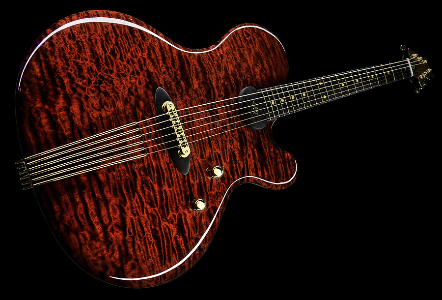 NAMM 2018 Jens Ritter The Third Rose Princess Isabella Guitar Quilted Maple 24K Gold Inlays