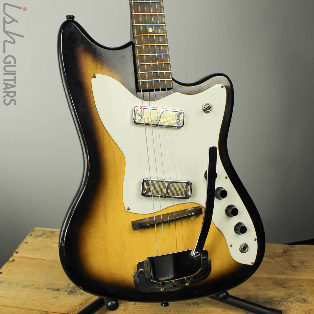 1960s Harmony Bobkat H15V Electric Guitar Sunburst w/ Vibrato and OHSC