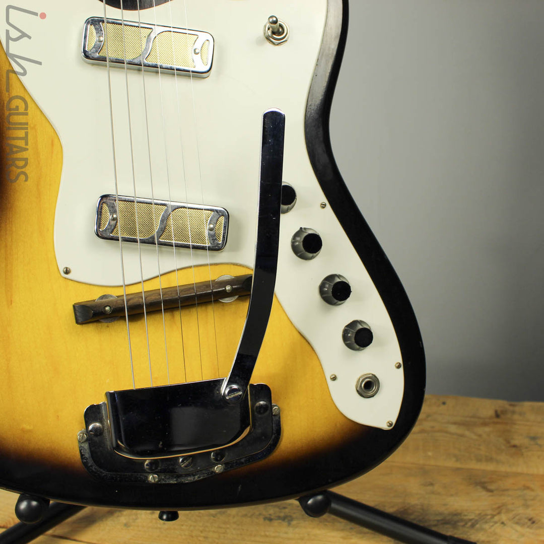 1960s Harmony Bobkat H15V Electric Guitar Sunburst w/ Vibrato and OHSC