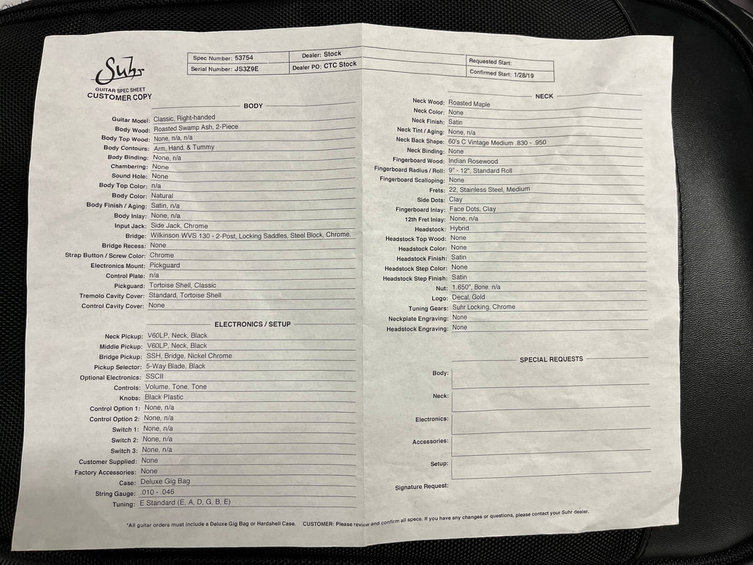 2019 Suhr Classic Natural Roasted Swamp Ash Satin