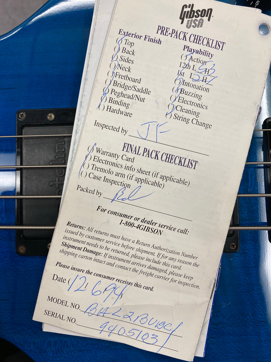 1991 Gibson LPB Les Paul Bass Blue